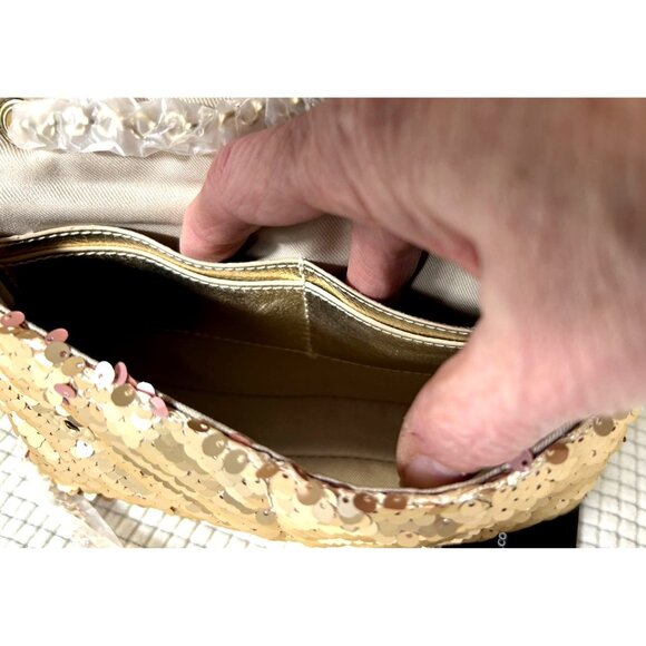 2- Nicole Miller handbags with Straps, 1-Gold Sequined, 1-White/Brown, NWT - Picture 9 of 9